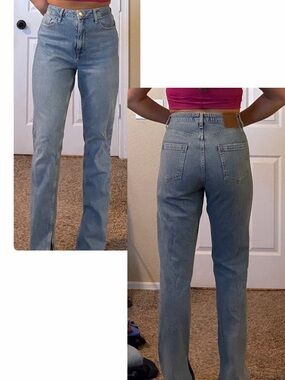 ZARA split hem High-Rise Light Blue Straight Jeans - Women's
